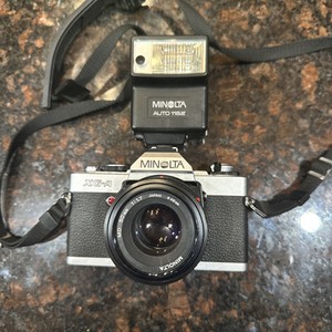 Minolta XG-A 35mm SLR Film Camera W/ Minolta 50mm 1:1.7 Lens With Minolta Flash