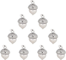 10Pcs Thanksgiving Fall Acorns Pendants Antique Silver Acorn Tree Ornaments Rust