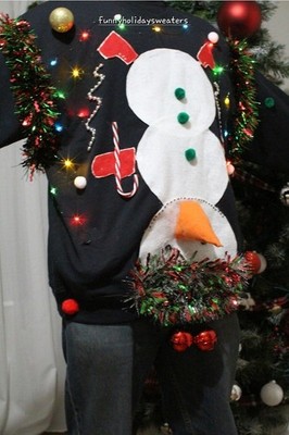 Ugly Christmas Sweater (sweatshirts) Naughty SNOWMAN WITH BALLS/ Lights