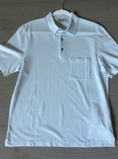 Hermes Men's Cotton Polo Shirt L Blue Solid Short Sleeve Pocket Knit Button