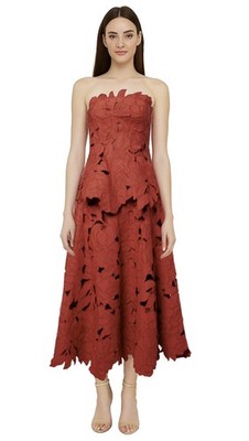 Simkhai Kleid Audrey durchbrochenes Crimson Rot A-Line Midi Dress