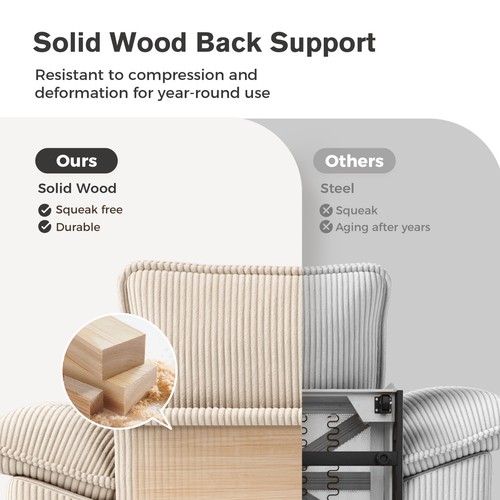 Modular Sectional Sofa Corduroy Cloud Couch with Chaise and Cushion 1/4/5/6-Seat - Picture 12 of 35