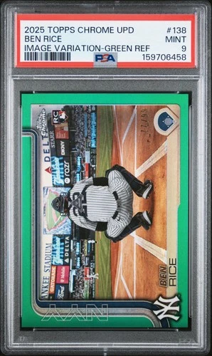 2025 TOPPS CHROME UPDATE IMAGE VARIATION-GREEN REFRACTOR BEN RICE 77/99 PSA 9