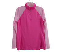 ADIDAS Golf Pink w/ Striped Sleeves Quarter Zip Pullover Top Sz M