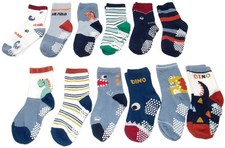 12 Pairs Baby Grips Socks Kids Toddlers Infants Non Slip/Anti Skid Crew Cottton