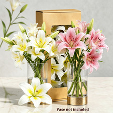 6 paquetes de flores artificiales de lirio de 13,7" tallos largos 18 cabezas de flores de seda