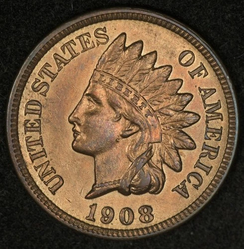 1908-S INDIAN HEAD CENT KEY DATE AU/UNC DETAILS TONED