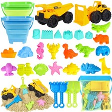 Beach Sand Toys, 2 Construction Vehicles, 2 Collapsible Buckets, Sand Castle ...