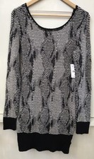 Free People Women’s Black Gray Sweater Dress Rattlesnake Long Sleeve Tunic M NWT