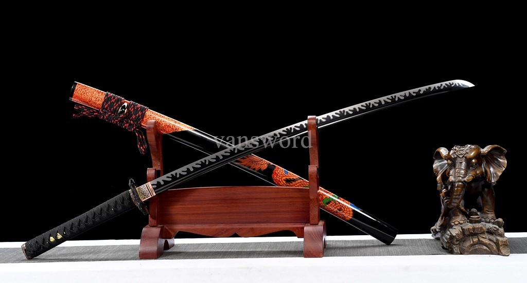 High Manganese Steel Japanese Katana Black Blade Samurai Sword Full Tang Real