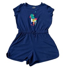 Polo Ralph Lauren Girls Navy Blue Cotton Jersey Pony Romper Girls M 8-10