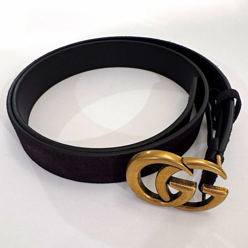 Gucci Unisex Suede Dark Brown Belt Gold GG Marmont Logo Buckle  Size IT 100