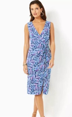 NWT Lilly Pulitzer Odella V-Neck Midi Dress Zip Barton Blue Star Gazing Sz 8