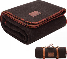 100 Wool Blanket - Camping Outdoor Blanket, 63" 87", Brown