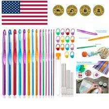 14 Sizes Crochet Hooks Set 2.0  10.0mm, Colorful Metal Crochet Needles, Ergono...