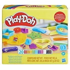 Play Doh Numbers and Shapes Set 10 Stampers 6 Cutters 20 Classic Colors