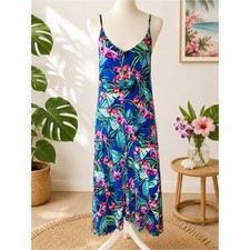 Tommy Bahama Blue Tropical Floral Maxi Dress Size XS Resort