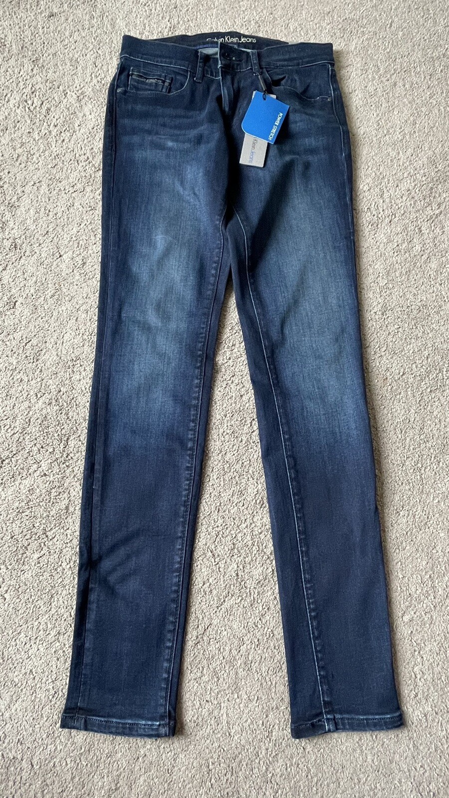New Calvin Klein Skinny Mid Rise style Blue Denim Jeans Size 28W 32L RRP £100 image 2