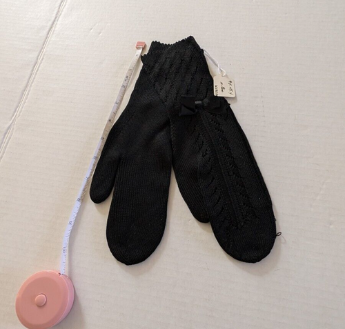 Vintage Black Knit Deco Skater Mittens w bow Small / Youth Size Museum Lot # 18 - Picture 5 of 6