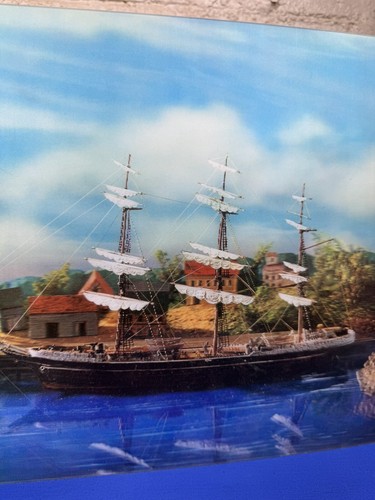 Póster "Clipper Ship at Anchor" de 1970 impresión Dai Nippon, decoración de casa de playa - Imagen 3 de 9