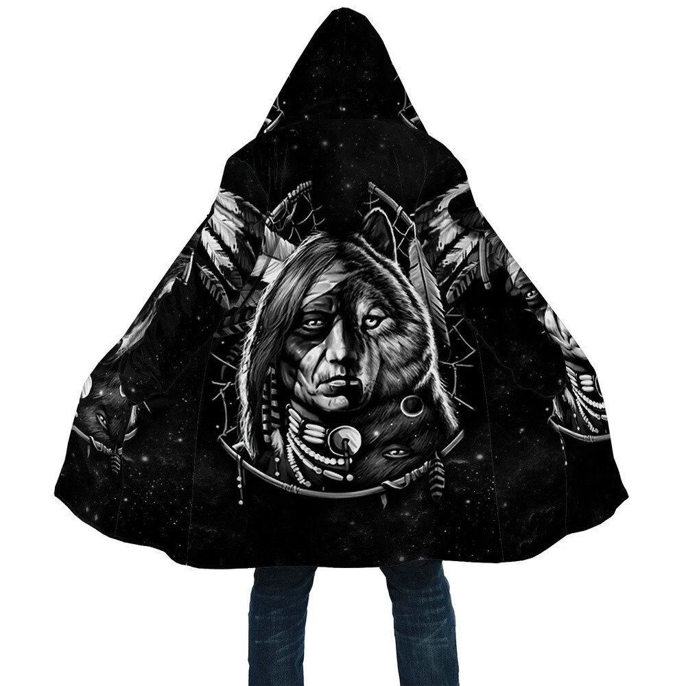 Combination Native American 3D All Over Printed Hooded Cloak Coat