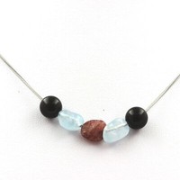 Mineralien Und Edelsteine. Halskette Perlen Achat Schwarz 8 Mm + Aquamarin