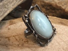 Sterling Silver 925 Blue Larimar Open Work Large Rectangle Ring 17.6g, 6s