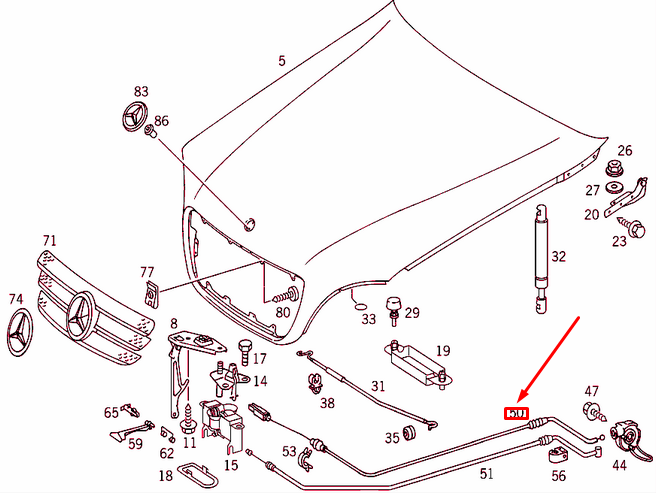 Neu MERCEDES-BENZ ML W163 Motorhauben-Entriegelungskabel A1638800059 Original