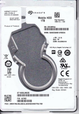 Seagate ST1000LM035 pn:1RK172-190 sn: ZDE fw: ACM2 TK 2018 1TB 2.5