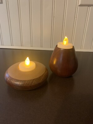 2 Wood Candle Holder Votive  Maple Elm Walnut Handmade Art