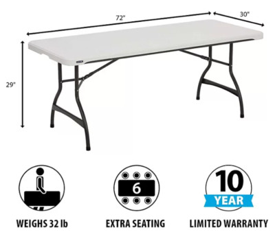 Lifetime 6' Commercial Grade Stacking Folding Table (Model 80272) FREE ...
