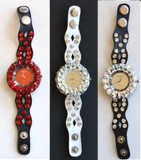 NEW GENEVA LEATHER CUFF WITH BIG CRYSTALS BLINQ,GLITZ WATCH