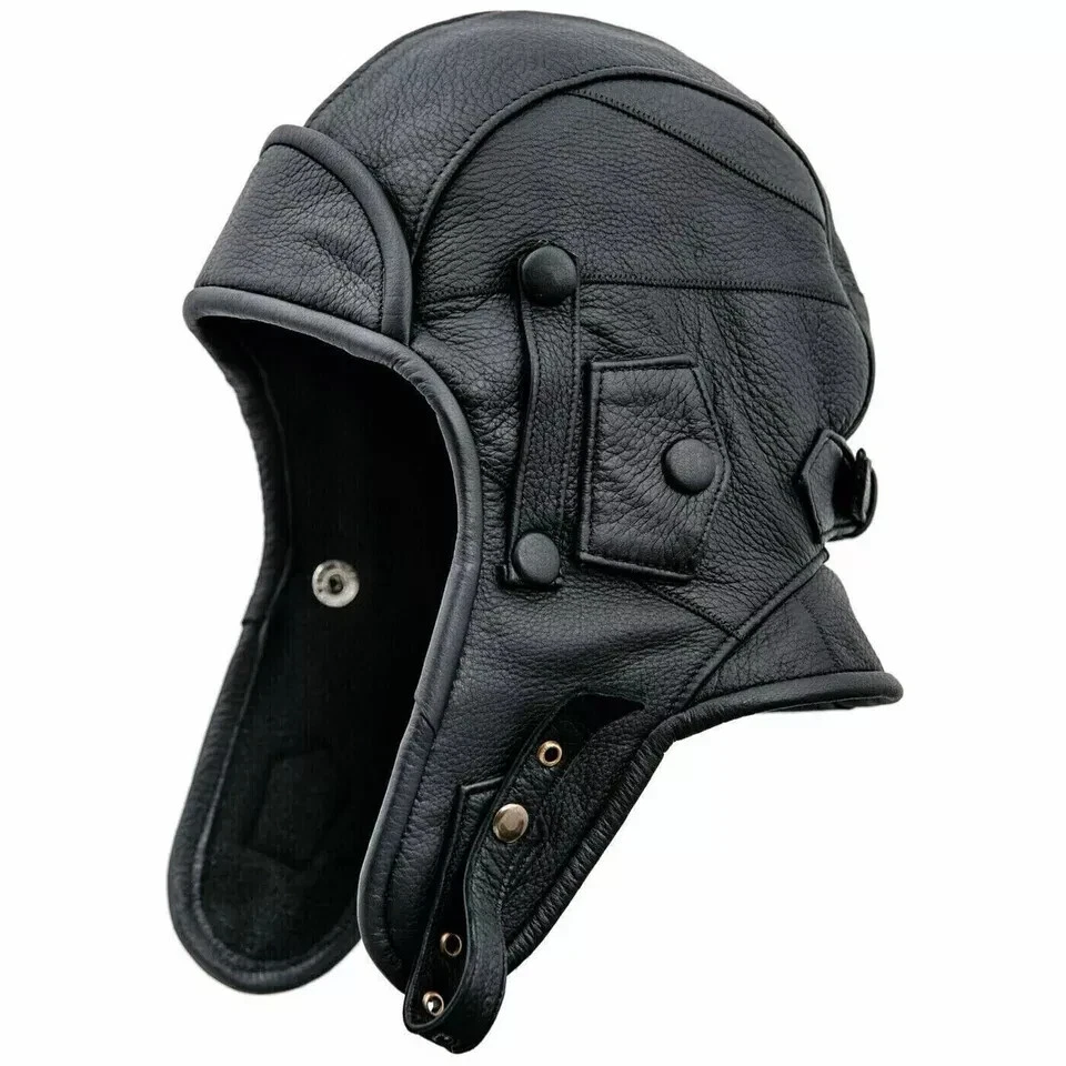 Gorra de aviador 100 % cuero real con cuello y cubierta facial capucha táctica gorra de piloto Foto 2 de 4