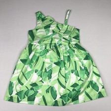 Janie  Jack Girls Green Sleeveless Dress - Size 3 Jungle Leaves, Big Bow