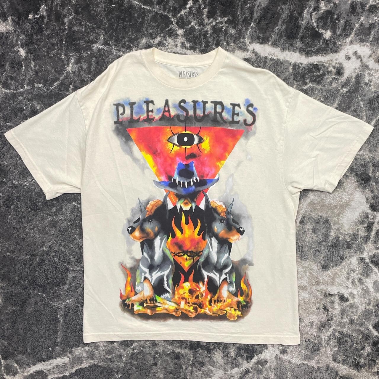 Men's XL Holy Streetwear Shirt with Fire Flames Skull Skeleton and Doberman Design