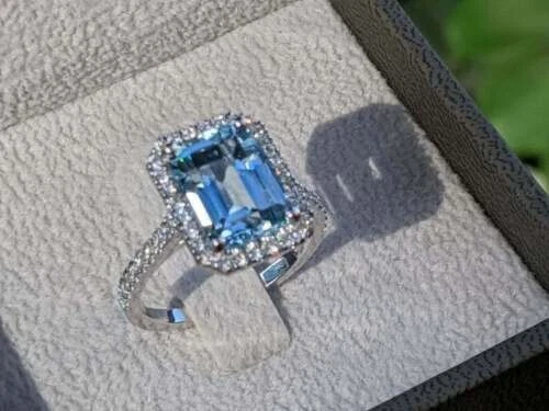 Обручальное кольцо с натуральным изумрудом аквамарином 4 карата сплошная платина 950 размер 7 - Изображение 3 из 4