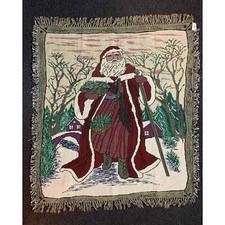 Kris Kringle Santa Claus Christmas Throw Blanket w/ fringe 60" x 50" Fringe New 