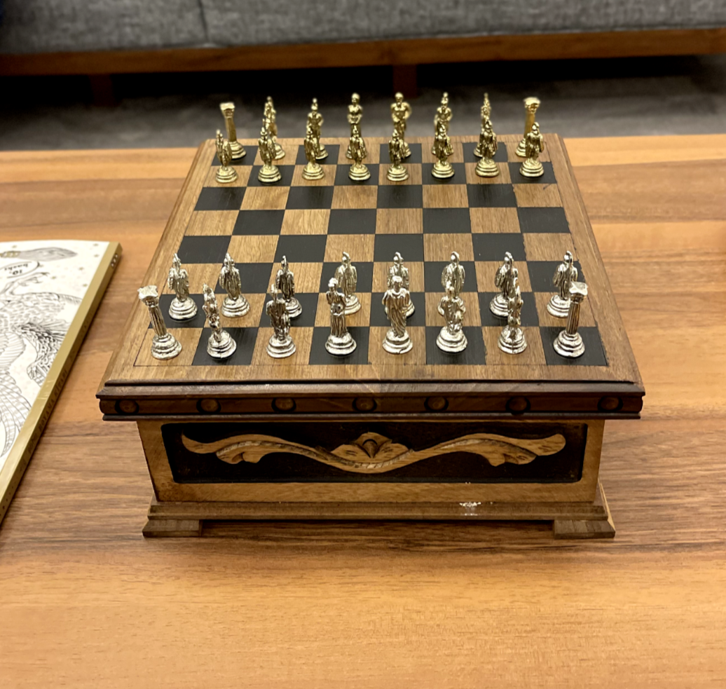 Metal Chess Stones With Personalized Wooden Chess Board With Hidden  Compartment