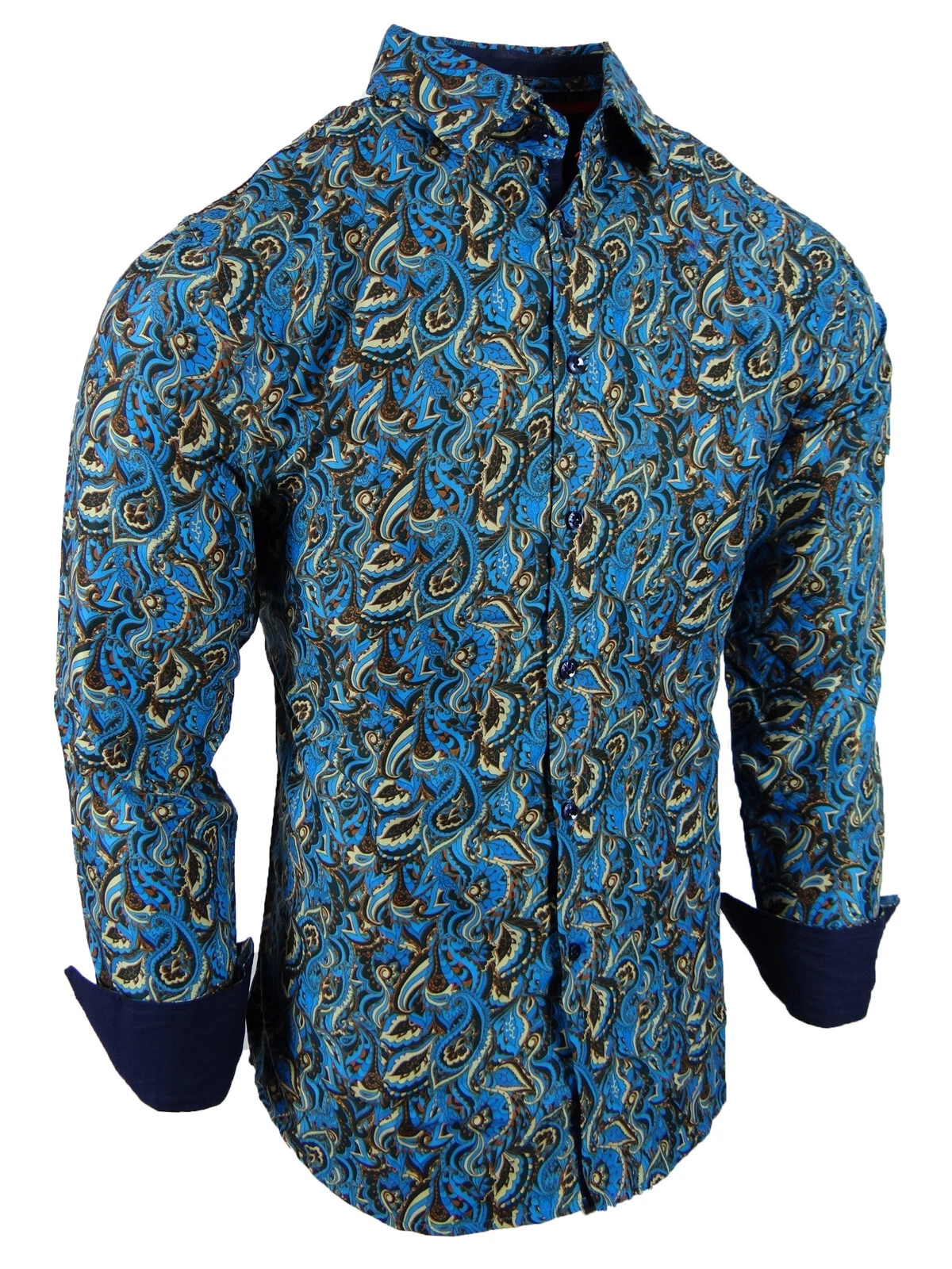 Colorful Paisley Floral Fashion Print Mens Shirt Modern Slim Fit Button Up Dress