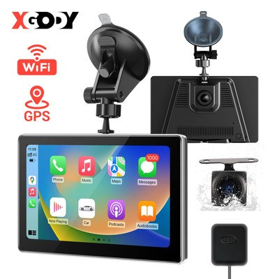XGODY 4K 7'' Dash Cam Car DVR GPS WIFI Wireless CarPlay Front Rear Video Recorder