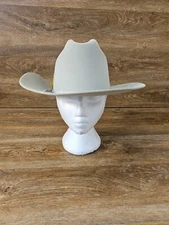 Vtg John B Stetson Cream Feather Cowboy Hat 5X Beaver Fur Felt Long Oval 6 -7/8