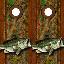 Cornhole Decals Wraps Fishing Graphics Bass Fishing Forest Camouflage 05LR