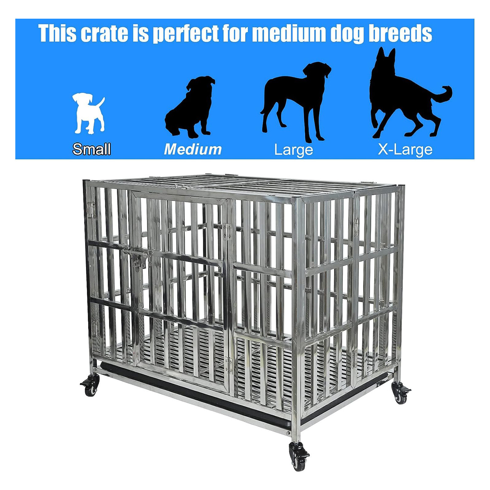37 inch Stackable Heavy Duty Dog Kennel Pet Stainless Steel Crate Cage 2PCS