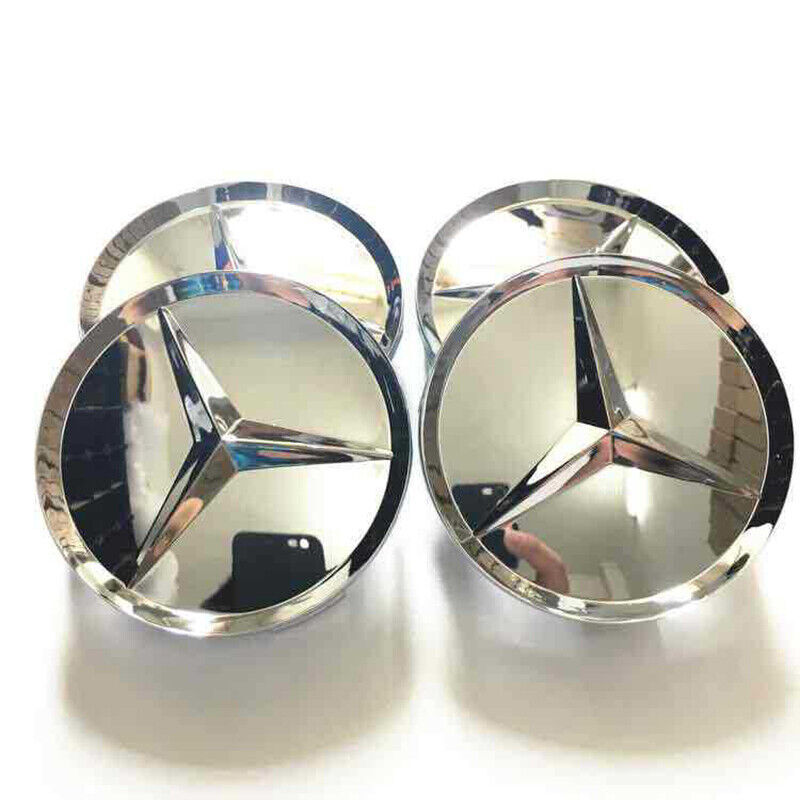Set of 4 75mm Wheel Center Caps Hubcaps Emblem Chrome Silver for AMG