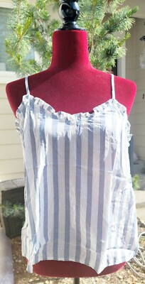 NEW A.N.A. WOMENS SWEETHEART NECK SLEEVELESS TANK TOP CAMILLA STRIPE BLUE SZ L