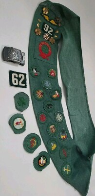 Vintage 1940's Girl Scout Uniform Merit Sash Badges Patches Pins Lot Troop 92 