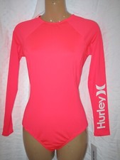 Hurley Women's L Long Sleeve One Piece Swimsuit Neon Bright Pink Rash Guard 1 PC