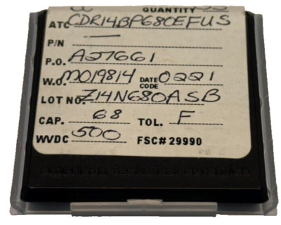 (10 PIECE LOT) CDR14BP680EFUS, ATC Cap Cer 68pF 500V C0G 1% SMD (0.001%FR) 125°C
