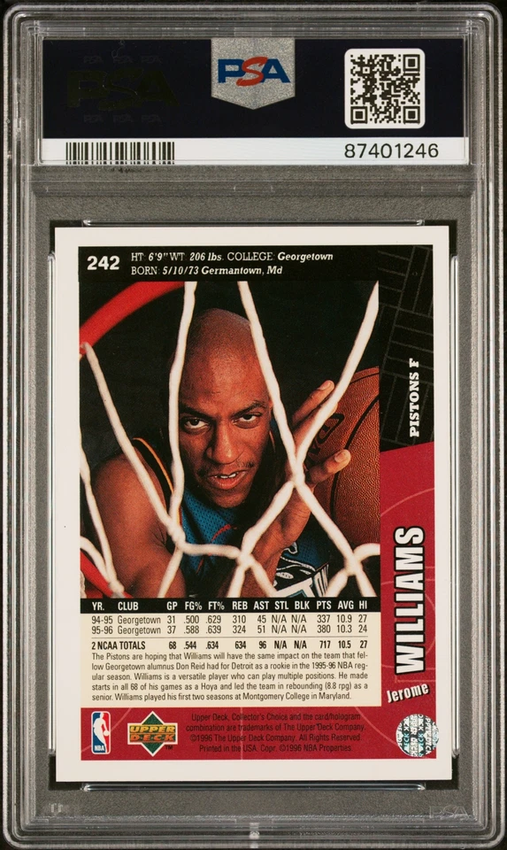 1996 Collector's Choice Jerome Williams #242 PSA 10 Pop 1 - Image 2 of 2