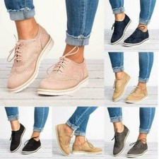 Women Casual Wing Tip Brogues Oxfords Dress Formal Stitched Lace up Flats Shoes